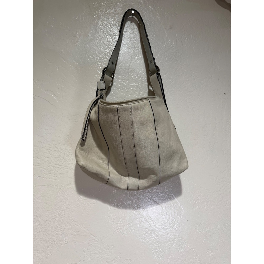 Kenneth Cole Reaction Cream Pebbled Faux Leather Braided Strap Hobo Shoulder Bag